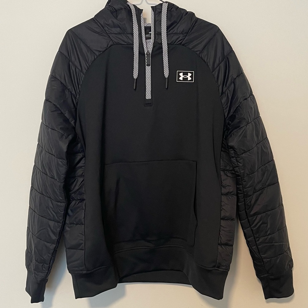 Mens NEW Large under Armour hybrid puffer hoodie black and white